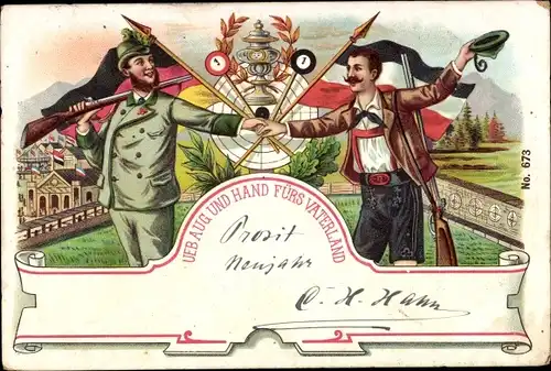 Litho Schützenfest, Bürgerschießen, Ueb aug und Hand fürs Vaterland
