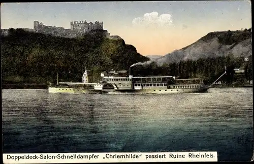 Ak St. Goar am Rhein, Burg Rheinfels, Doppeldeck Salonschnelldampfer Chriemhilde