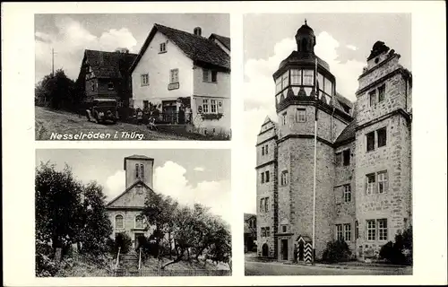 Ak Nesselröden Herleshausen in Hessen, Schloss, Kirche, Straßenpartie