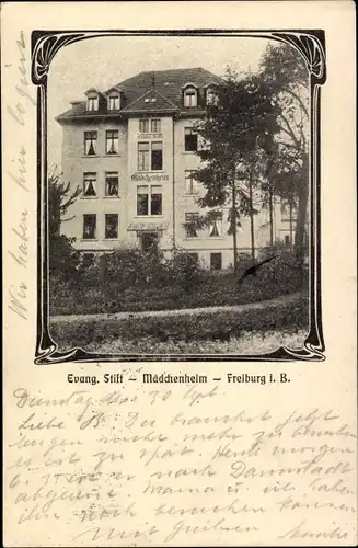 Jugendstil Ak Freiburg im Breisgau, Evangelisches Stift, Mädchenheim