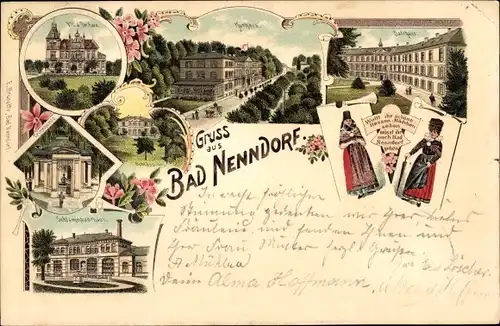Litho Bad Nenndorf an der Weser, Trachten, Villa, Kurhaus, Schlammbadhaus