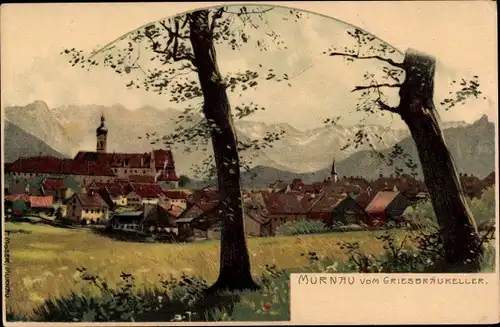 Künstler Litho Moser, P., Murnau am Staffelsee in Oberbayern, Ort v. Griesbräukeller 