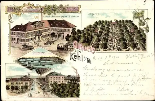 Litho Kehl am Rhein Ortenaukreis Baden Württemberg, Gasthaus und Brauerei zum Rehfuß