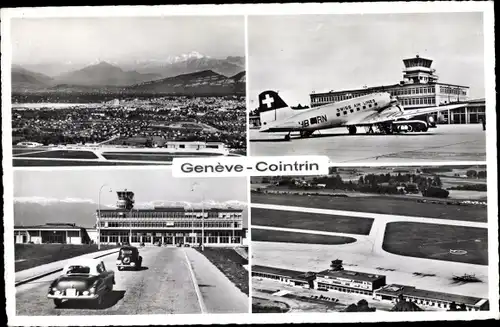 Ak Cointrin Meyrin Kt. Genf, Flughafen, Swiss Air, Passagierflugzeug
