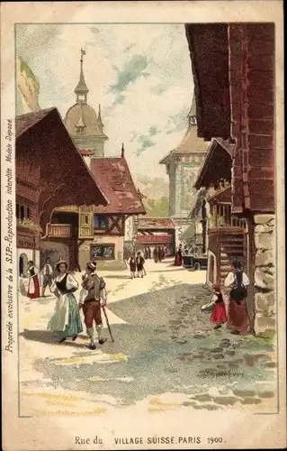 Künstler Litho Paris, Weltausstellung, 1900, Rue Suisse