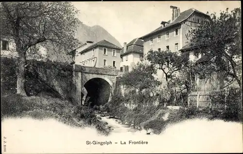 Ak Saint Gingolph Haute Savoie, La Frontiere, Cafe Franco Suisse