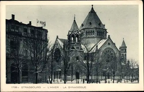 Ak Strasbourg Straßburg Elsass Bas Rhin, L'Hiver, la Synagogue