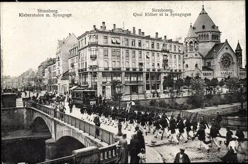 Ak Strasbourg Straßburg Elsass Bas Rhin, Kleberstaden mit Synagoge