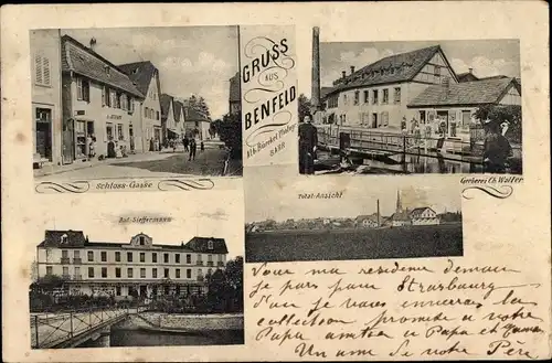 Ak Benfeld Elsass Bas Rhin, Schlossgasse, Gerberei Ch. Walter, Bad Sieffermann