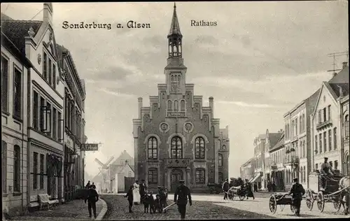 Ak Sønderborg Sonderburg Dänemark, Rathaus, Marktplatz