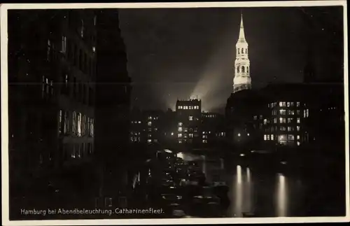 Ak Hamburg, Catharinenfleet bei Nacht