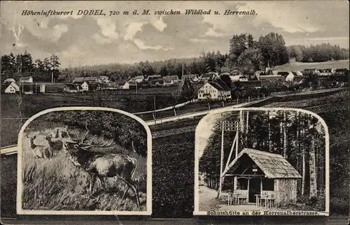 Ak Dobel im Schwarzwald, Schutzhütte an der Herrenalberstraße, Hirsch, Rehe