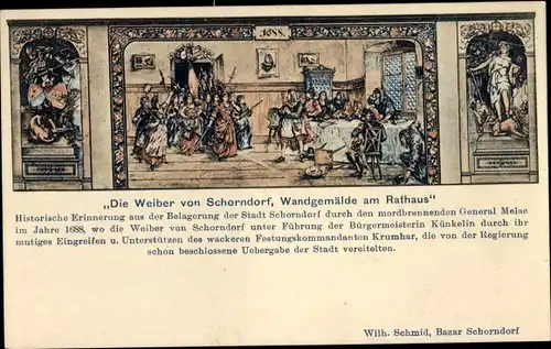 Ak Schorndorf in Württemberg, Die Weiber von Schorndorf, Wandgemälde am Rathaus
