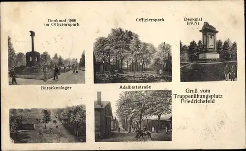 Ak Friedrichsfeld Voerde am Niederrhein, Truppenübungsplatz, Barackenlager, Denkmal