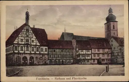 Ak Forchheim in Oberfranken Bayern, Rathaus und Pfarrkirche