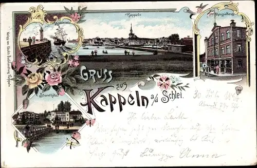 Litho Kappeln in Schleswig Holstein, Schleimünde, Schauspielhaus, Strandhotel