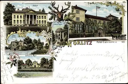 Litho Oranienbaum Wörlitz Sachsen Anhalt, Hotel Eichenkranz, Schloss, Venus Tempel, gothisches Haus