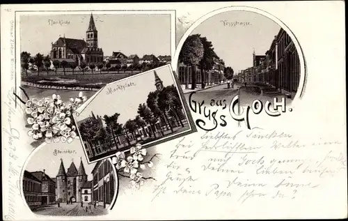 Litho Goch am Niederrhein, Pfarrkirche, Marktplatz, Steintor, Vossstraße