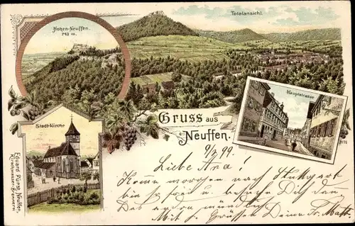 Litho Neuffen in Württemberg, Hauptstraße, Hohen Neuffen, Stadtkirche