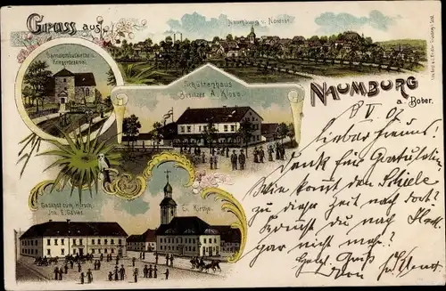 Litho Nowogród Bobrzański Naumburg am Bober Schlesien, Schützenhaus, Gasthaus zum Hirsch