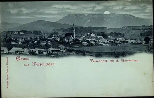 Mondschein Ak Teisendorf in Oberbayern, Panorama mit dem Untersberg