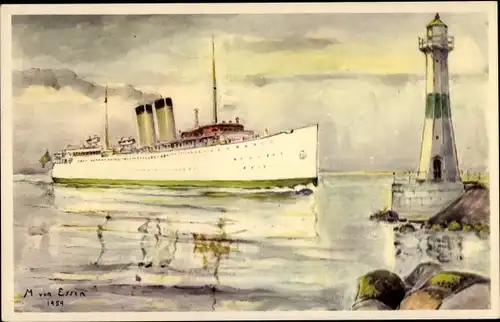 Künstler Ak Michael v. Essen, Trelleborg Schweden, Hamn, Tagfärjan Drottning Victoria, Fährschiff