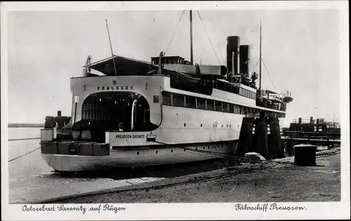 Ak Sassnitz auf der Insel Rügen, Fährschiff Preußen im Hafen