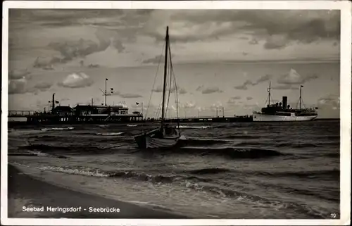 Ak Ostseebad Heringsdorf auf Usedom, Seebrücke, Dampfer