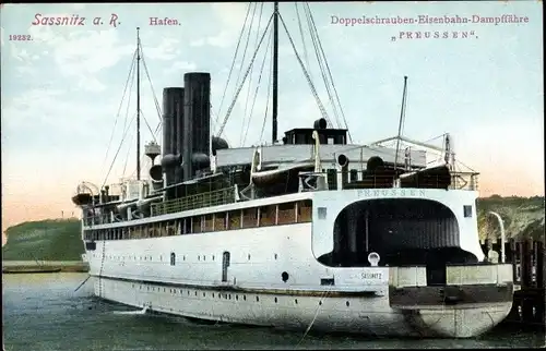 Ak Sassnitz auf der Insel Rügen, Hafen, Doppelschrauben Eisenbahn Dampffähre Preußen