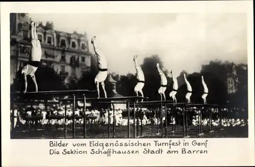 Foto Genève Genf Stadt, Eidgenössisches Turnfest, Sektion Schaffhausen Stadt am Barren