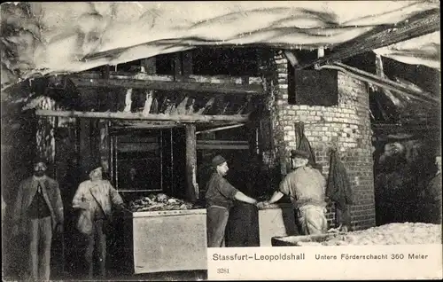 Ak Leopoldshall Staßfurt im Salzlandkreis, Unterer Förderschacht, Bergleute, Bergwerk