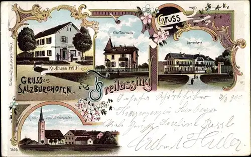 Litho Salzburghofen Freilassing in Oberbayern, Herrenhaus, Kaufmann Willi, Villa Trautmann