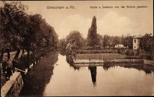 Ak Gimbsheim am Rhein, Partie am Seebach von der Brücke gesehen