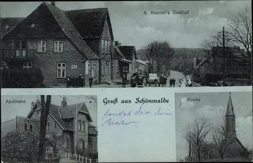 Ak Schönwalde am Bungsberg in Ostholstein, Apotheke, Kirche, Gasthof