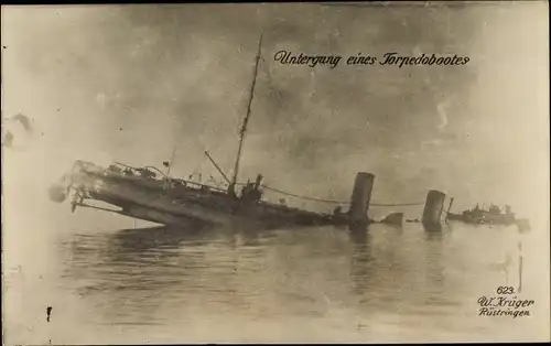 Foto Ak Deutsches Kriegsschiff, Untergang eines Torpedobootes