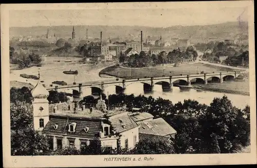 Ak Hattingen Ruhr, Teilansicht, Ort, Fluss, Brücke