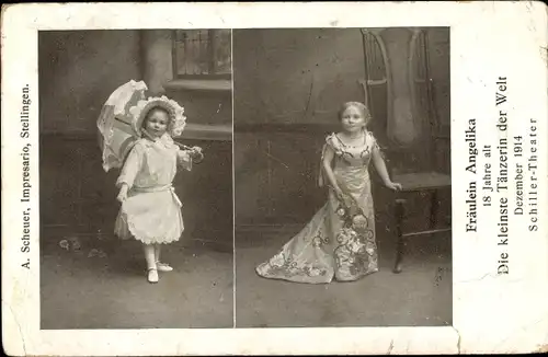 Ak Fräulein Angelika, 18 Jahre alt, Die kleinste Tänzerin der Welt, Liliputanerin