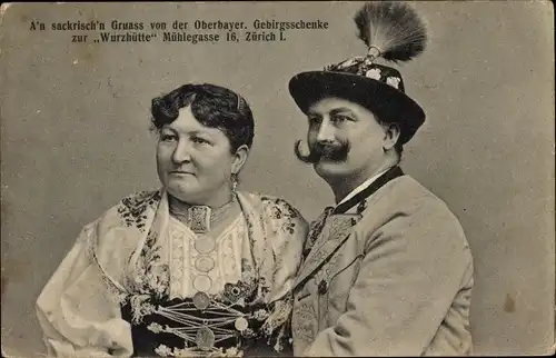 Ak Zürich, Oberbayrische Gebirgsschenke zur Wurzhütte Mühlgasse 16, Schweizerische Tracht