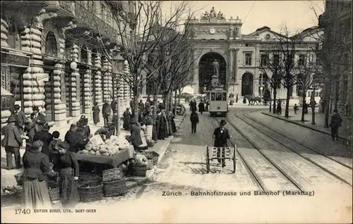 Ak Zürich Stadt Schweiz, Bahnhofstraße und Bahnhof