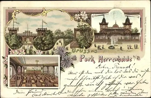 Litho Herrenhaide Burgstädt in Sachsen, Gruß aus Park Herrenhaide