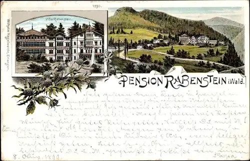 Litho Rabenstein Zwiesel im Bayerischen Wald, Pension Villa Rabenstein