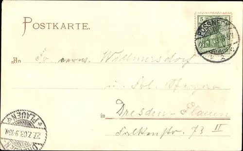 Litho Pößneck in Thüringen, Post, Rathaus, Totalansicht