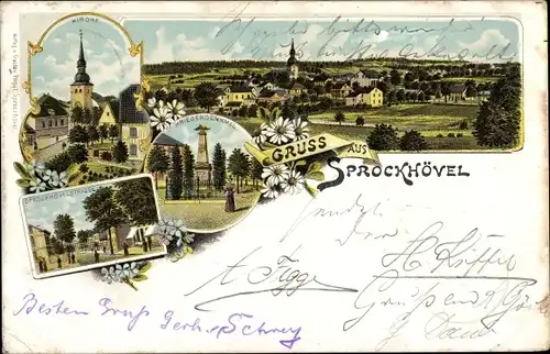 Litho Sprockhövel im Ruhrgebiet, Kirche, Sprockhövelstraße, Kriegerdenkmal, Panorama