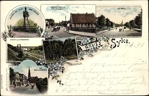 Litho Syke in Niedersachsen, Denkmal, Langestraße, Im Brill, Mühlendamm, Friedeholz