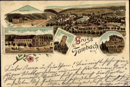 Litho Tambach Dietharz in Thüringen, Gasthaus zum Thüringer Wald, Nesselberg, Napoleonstein