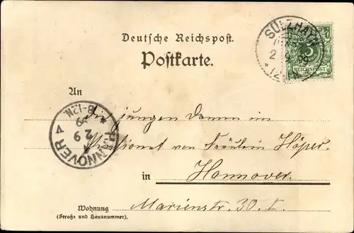 Litho Sülzhayn Ellrich Thüringen, Totalansicht vom Ort, Gasthaus zur Post