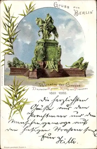 Litho Berlin Mitte, Denkmal Wilhelm der Große, Deutscher Kaiser, König von Preußen