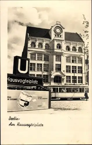 Ak Berlin Mitte, Hausvogteiplatz, Eingang zum U-Bahnhof, Werbung, Straßenbahn