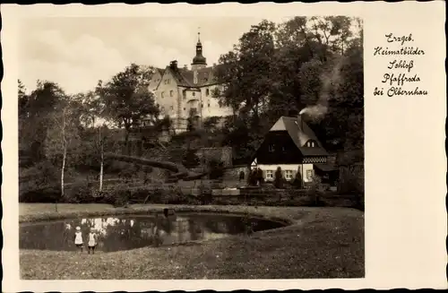 Ak Pfaffroda Olbernhau im Erzgebirge Sachsen, Teichpartie mit Schloss