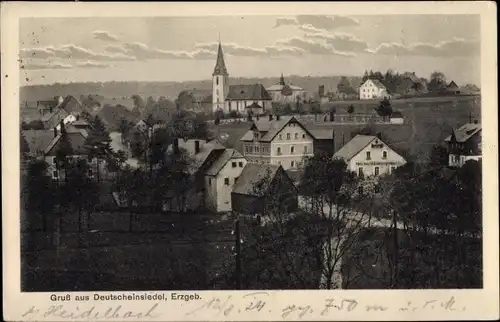 Ak Deutscheinsiedel Deutschneudorf im Erzgebirge, Kirche, Totalansicht von Ort